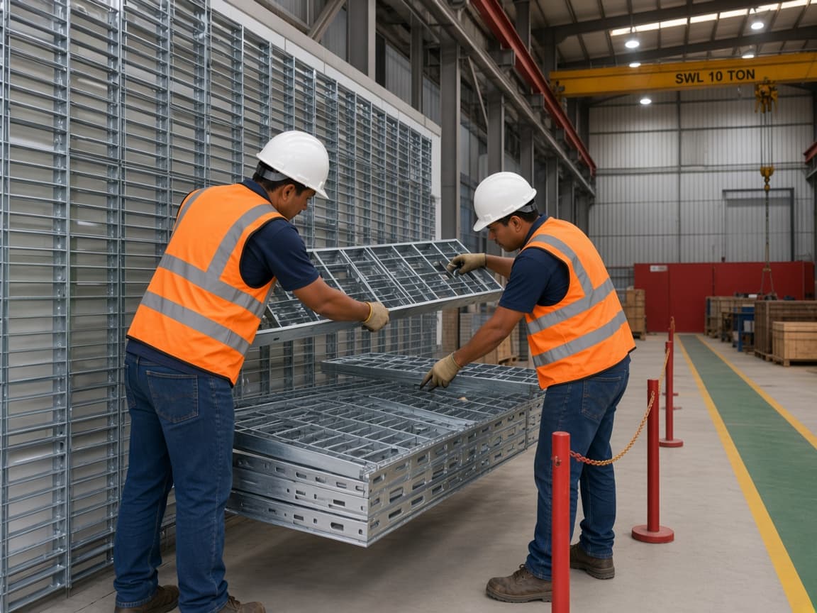 Workers installing cable tray products